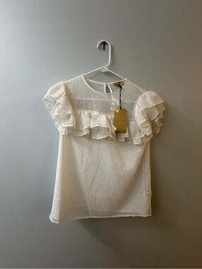Shinestar White Ruffled Swiss Dot Blouse